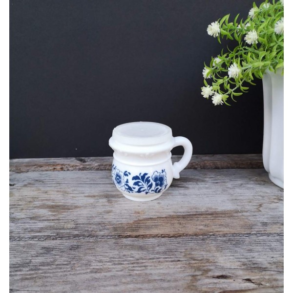 Milk Glass Pot talc Avon Delft Blue Vintage